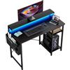 SOLAVERO Scrivania, 100 x 48 cm Scrivania Computer Piccola con Supporto per Monitor, tavolo gaming con Borsa Portaoggetti, Scaffali Regolabili, per Ufficio Domestico, Studio e Gioco, Nero