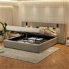 Wyibwy letto contenitore matrimoniale 180 x 200 cm con connessione USB, letto imbottito con illuminazione LED, con lampada da comodino, con vano contenitore, senza materasso, velluto, grigio