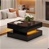 Wiuzo 65 x 65 x 38,5 cm, tavolino da salotto, lucido, con striscia luminosa a LED, tavolino con 2 cassetti, tavolino con spazio nascosto, nero