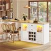Wyibwy Isola da cucina 120-197cm,tavolo da pranzo estensibile con éclairage LED tricolor, pivotante à 360°,tavolo da bar con rangements et porte-bouteilles,Credenza per per sala da pranzo,bianco