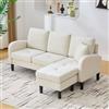 YanguVibes Divano angolare a forma di L con chaise longue sinistra e destra, intercambiabile, divano angolare a 3 posti, divano modulare in cotone e lino traspirante, piccoli appartamenti, bianco