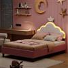 BLSYHDH Letto per bambini 90 x 190 cm, letto per bambini con LED da ragazza, letto con rete a doghe (rosa+bianco+flanella, 90 x 190)
