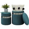 Il Gruppone Passione Casa IlGruppone Set Di 2 Pouf Contenitori In Velluto Design Moderno Poggiapiedi,Tondo con Coperchio Rimovibile e Seduta Imbottita - Petrolio