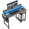 SOLAVERO Scrivania, 100 x 48 cm Scrivania Computer Piccola con Supporto per Monitor, tavolo gaming con Borsa Portaoggetti, Scaffali Regolabili, per Ufficio Domestico, Studio e Gioco, Grigio