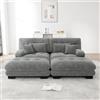 Muskel Living Landscape - Divano modulare in ciniglia a 2 posti con 2 ottomane, Cloud Couch, braccioli larghi, divano imbottito per soggiorno, grigio