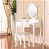 LEADZM Tavolo da toeletta con sgabello, specchio girevole, 4 cassetti, 142,5 x 75 x 40 cm, bianco