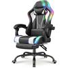 Devoko Sedia da Gaming RGB - Sedia da Ufficio Ergonomica con Funzione Massaggio e Poggiapiedi Telescopico, Schienale Regolabile (90-135°), Portata Massima 150 kg, Esperienza di Gioco Immersiva,Bianco