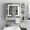 TUKAILAi Armadietto da bagno con specchio, armadio a specchio con illuminazione a LED e porta USB, con 1 anta e 5 ripiani regolabili e porta asciugamani