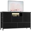 CherishCradle Cassettiera a 8 cassetti e mobile TV con LED, stazione di ricarica, cassettiera da camera con struttura in metallo, cassetto in tessuto, mobile portaoggetti