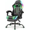 Devoko Sedia Gaming RGB Ergonomica con Poggiatesta, Lombare Regolabile, Poggiapiedi Retrattile, 90-135°, 150 kg, Esperienza di Gioco,Verde