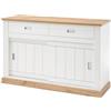 Arreditaly Madia Credenza Mobile Soggiorno Con 2 Cassetti E 2 Ante Scorrevoli 4 Ripiani Interni Design Minimal Shabby Chic Sala Da Pranzo Zona Living 150 x 50 x 95.5 Cm (Bianco e Rovere)