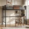 COSTWAY Letto a Soppalco in Metallo, Struttura del Letto 200 x 90 cm | Salvaspazio con Scrivania, Libreria, Sponda Rialzata, Design a Doghe e 3 Scale per Appartamenti e Dormitori