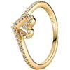 PANDORA Timeless Anello Wishbone con cuore e placcato in oro 14k con zirconi cubici trasparenti, 60