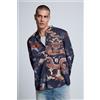 Desigual, Camicia stampata a maniche lunghe, Uomo, Viscosa, Marrone, L