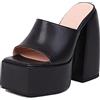 Lroey Reoly Mule con Tacco Alto Donna, Sandali Peep Toe Moda Tacco a Blocco Scarpe da Festa con Plateau Senza Chiusura Sandali 236 Nero Numero 39 EU