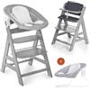 hauck Seggiolone Pappa Alpha Plus Newborn - Sediolone Pappa Bimbi con Sdraietta Neonati Dondolo e Cuscino - Seggiolone Evolutivo Legno - Classic, Grigio