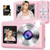 SMARTKLIK Fotocamera digitale, 56 MP, fotocamera digitale compatta con zoom 16x, 20 filtri, anti-shake e cattura sorriso, fotocamera digitale compatta con scheda SD rosa, fotocamera digitale per bambini e