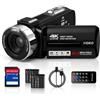 Aroeally Videocamera 4K, 30 fps, 80 MP, zoom digitale 18x, visione notturna IR, schermo IPS da 3,0 pollici, YouTube, con scheda SD da 32 GB, telecomando e 2 batterie