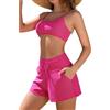 SHEKINI Costume da bagno da donna 2 pezzi Bralette costume da bagno a vita alta bikini pantaloncini con tasche, Rosa acceso, L