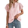 GRACE KARIN Camicetta da Donna con Pizzo in Cotone, Elegante, Top Henley con Collo a V, Maniche a Volant, Camicetta Estiva Casual per Uscire, rosa chiaro, XL