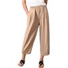 TOMEEK Pantaloni da Donna Lines Estiva 7/8 Pantaloni a Gamba Larga Pantaloni Casual in Cotone Pantaloni Eleganti Harem in Vita Elastica Pantaloni Larghi con Tasche, Khaki, Taglia S