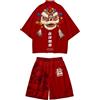 Doslavida - Set cardigan kimono giapponese da uomo, stile cinese, stampato, giacca e pantaloni, aperto sul davanti, a sette maniche, M