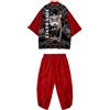 Doslavida - Set cardigan kimono giapponese da uomo, stile cinese, stampato, giacca e pantaloni, aperto sul davanti, a sette maniche, XL