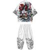 DOSLAVIDA Set kimono giapponese da uomo, elegante giacca aperta sul davanti con pantaloncini, cardigan stampato, stile cinese