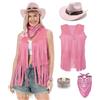 Dzorim Costume da cowgirl occidentale per donna Gilet con nappe da cowboy per donna Vestito con cappello Bandana Braccialetto