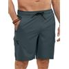 YloveM Costume Uomo Mare Slip con Tasca Cerniera Mare con Coulisse Spiaggia Costumi da Bagno Boxer Uomo 2 in 1 con Fodera Asciugatura Rapida Pantaloncini Palestra Uomo Surf Piscina Grigio Scuro S