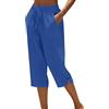Generico Pantaloni Capri Donna Larghi Estivi Cotone e Lino Pantalone 3/4 Larghi Leggeri Comodi Elegante Taglie Forti Pinocchietti Spiaggia Casual Tinta Unita Pantaloncini con Coulisse Elastico in Vita