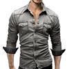 PRJN, Camicie di jeans, da uomo, casual abbottonata slim fit Top in cotone elasticizzato manica lunga kingsize abbottonate da uomo elegante a maniche lunghe, C-grigio, M