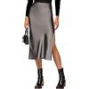 VividHarbor Gonna Midi a Vita Alta in Raso con Elastico in Vita e Spacco Laterale a Una Linea di gonne Casual da Donna, Grigio, S