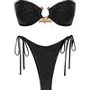 ZAFUL Bikini da donna Tie Dye Ribbed O Ring Lace Up Tie Side Bandeau Set bikini Two Piece Swimwear sexy, 5-nero., S