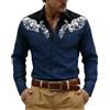 Dasongff Camicia da cowboy da uomo, camicia country ricamata a maniche lunghe, vestibilità aderente, stile western, senza stiratura, con tatuaggio runico nordico, casual, regular fit con tasca a buon