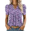 Kistore - Camicia da donna con scollo a V, a maniche corte, top estivo, casual, taglie S-XXL, Lilla/bianco, S