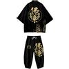 DOSLAVIDA Set kimono giapponese da uomo, elegante giacca aperta sul davanti con pantaloncini, cardigan stampato, stile cinese