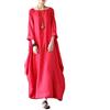 ORANDESIGNE Abiti Lungo Donna Manica 3/4 in Cotone e Lino Maxi Vestiti Girocollo Tinta Unita Casual Abito Caftano Boho Allentato Abito Spiaggia Bikini Cover Up Taglie Forti A Rosso XXL