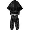 Doslavida - Set cardigan kimono giapponese da uomo, stile cinese, stampato, giacca e pantaloni, aperto sul davanti, a sette maniche, M