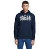 JACK & JONES - Felpa da uomo con cappuccio e logo, Blu (Navy Blazer Dettagli: Reg Fit 19), L