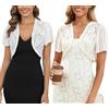 Enjyam Donna Bolero con Uncinetto Pizzo Maniche Corte Coprispalle Elegante per Matrimonio Sposa