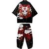DOSLAVIDA Giapponese Kimono Jacket Set Uomo Elegante Open Front Coat con Pantaloncini Stile Cinese Stampato Cardigan