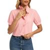GRACE KARIN Camicia da donna in cotone con bottoni, elegante, con volant, scollo a camicia, maniche corte a sbuffo, blusa vintage, outfit estivo da lavoro, rosa chiaro, XXL