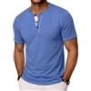 Wayleb T-Shirt Serafino Uomo Girocollo con Bottoni Manica Corta Casual Maglietta in Cotton per Tempo Libero, Blu Royal L