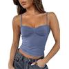 FOFAINWE Top da donna senza maniche scollo a cuore Crop canotta senza schienale spalline plissettate Y2K Camis, Blu frassino, XS