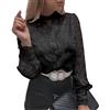 ORANDESIGNE Camicia in Pizzo Donna Autunno Camicia Elegante Collo Alto Shirt Pizzo a Manica Lunga Maglietta Formale Camicia Maniche a Sbuffo Casual Leggera Camicetta Lace Blusa D Nero S