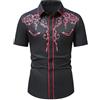 Dasongff Camicia da cowboy da uomo, camicia country ricamata a maniche corte, vestibilità aderente, stile western, senza stiratura, con tatuaggio runico, casual, vestibilità regolare con tasca, Nero
