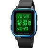 findtime Orologio digitale LED da polso da uomo e da donna, rettangolare, quadrato, numeri grandi, unisex, sportivo, impermeabile, con timer a doppia punta, cronometro nero, Blu, cinghia