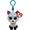 TY - Anello porta chiavi di Peluche - Beanie Boos Clips - Volpe - Atlas - Azzurro e Bianco - Occhioni e orecchie glitter - Il peluche con gli occhi grandi scintillanti - 12 Cm - 35249