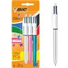 BIC 4Colori Shine, Penne a Sfera Multicolore a Scatto, 3 Unità, Cancelleria Scuola, Università e Ufficio